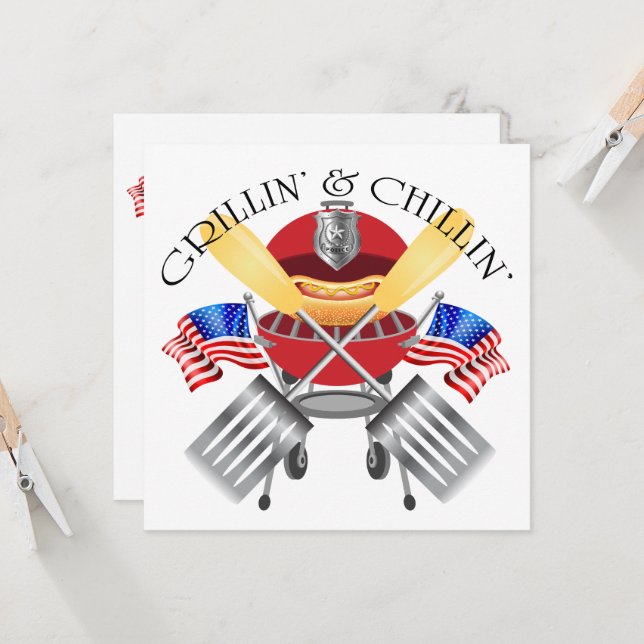 Grillande och avkopplande Polisbrickan Inbjudan (Fram/Back In Situ)