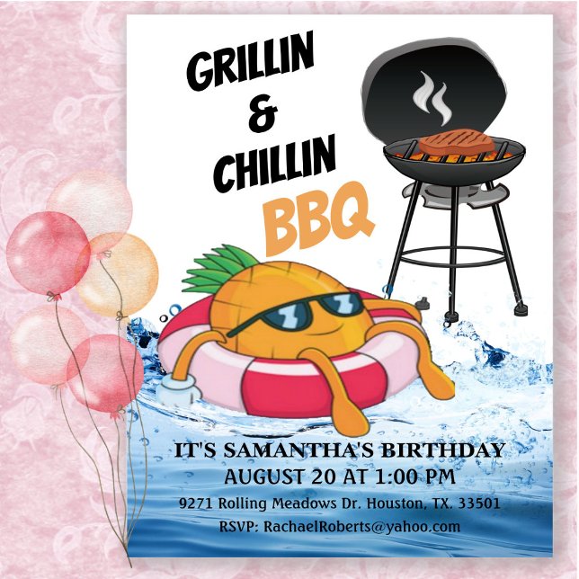 Grillande och chillin BBQ födelsedags poolparty  Inbjudningar (Skapare uppladdad)