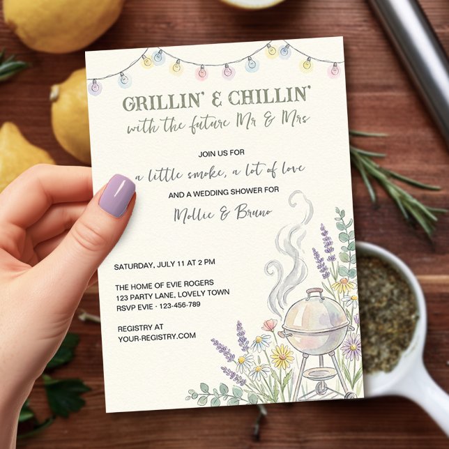 Grillande och Chillin BBQ Par Bröllopsfest Inbjudningar (Grillin' & Chillin' BBQ Wedding Shower - from Couples Shower Invitation collection by Darling & May)