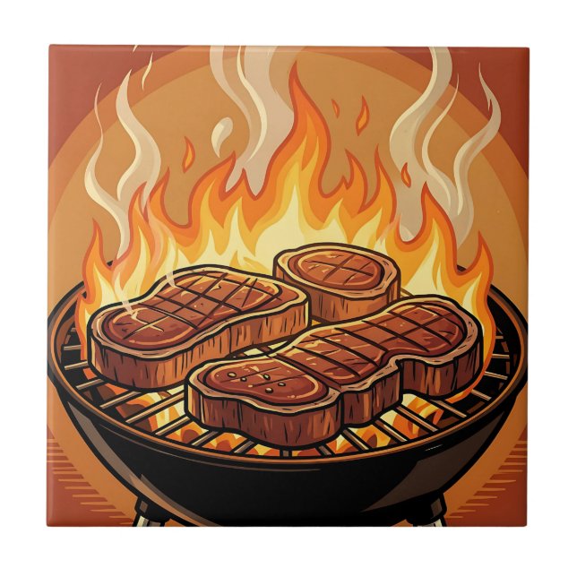 Grillande stekar BBQ-lågor Kakelplatta (Framsidan)