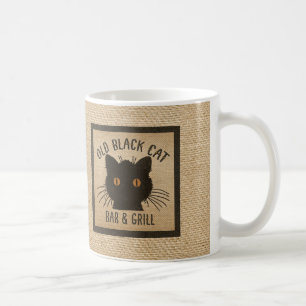 Grillar den gammala svart kattpuben för Burlap oc Kaffemugg