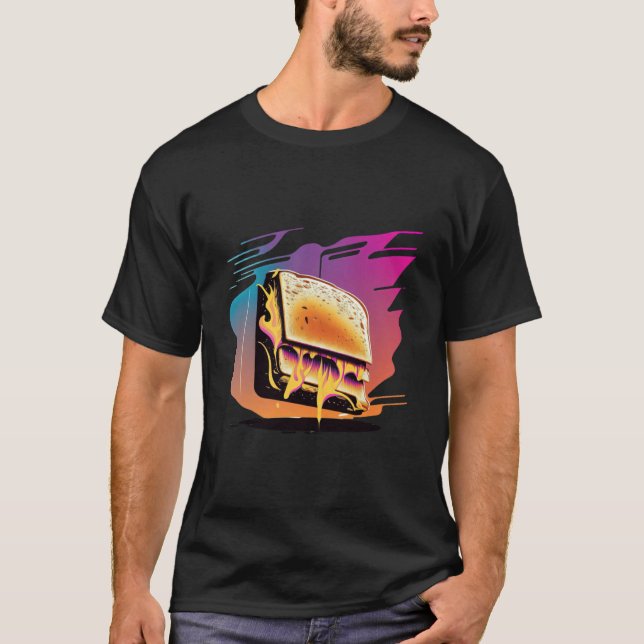 Grilled Cheese Synthwave 80s Retrowave Aesthetic T Shirt (Framsida)