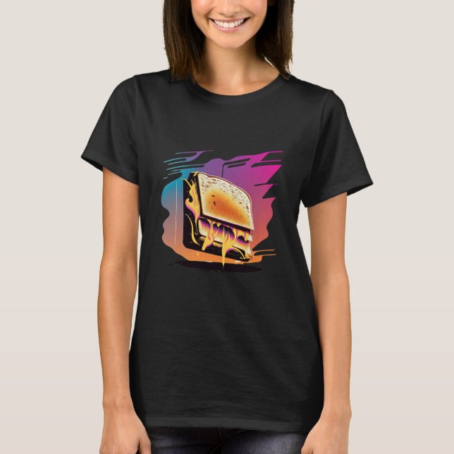 Grilled Cheese Synthwave 80s Retrowave Aesthetic T Shirt (Framsida)