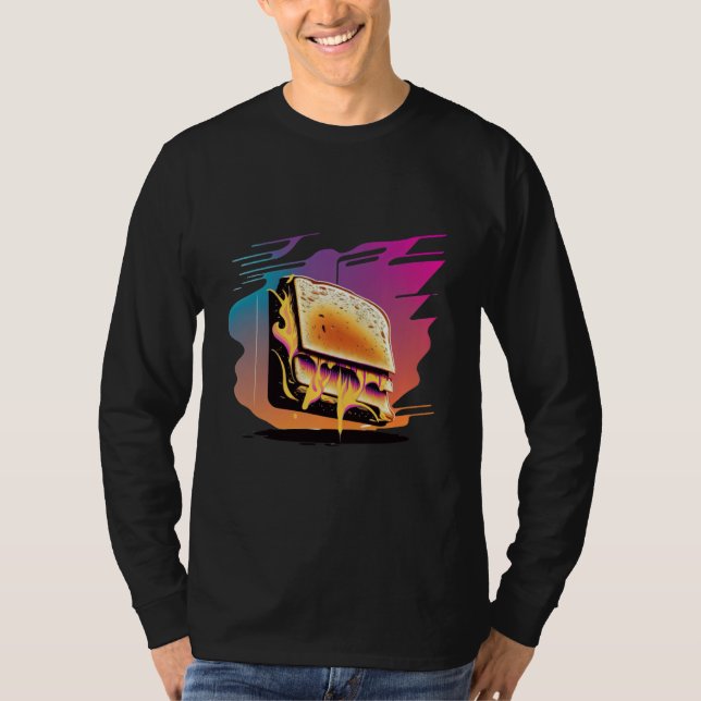 Grilled Cheese Synthwave 80s Retrowave Aesthetic T Shirt (Framsida)