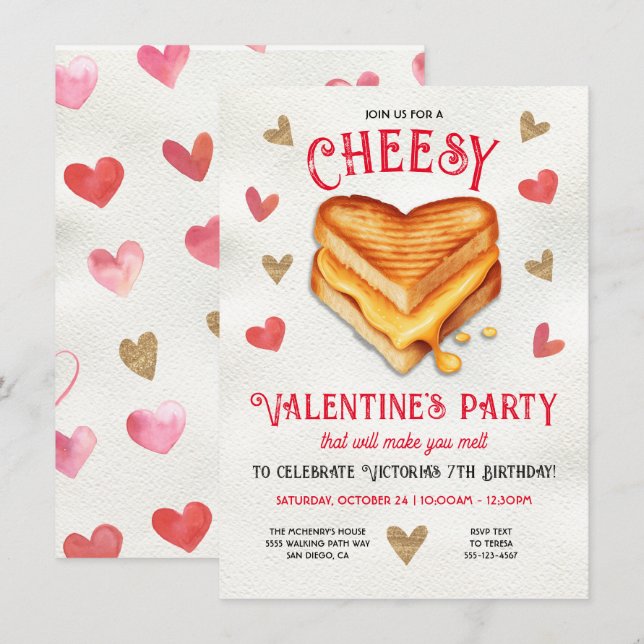 Grilled Cheese Valentiness Galentines Day Party Inbjudningar (Fram/baksida)