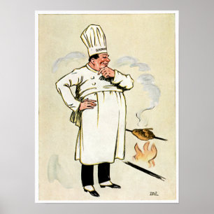 Grilled Chicken Chef Vintage Food Ad Art Poster