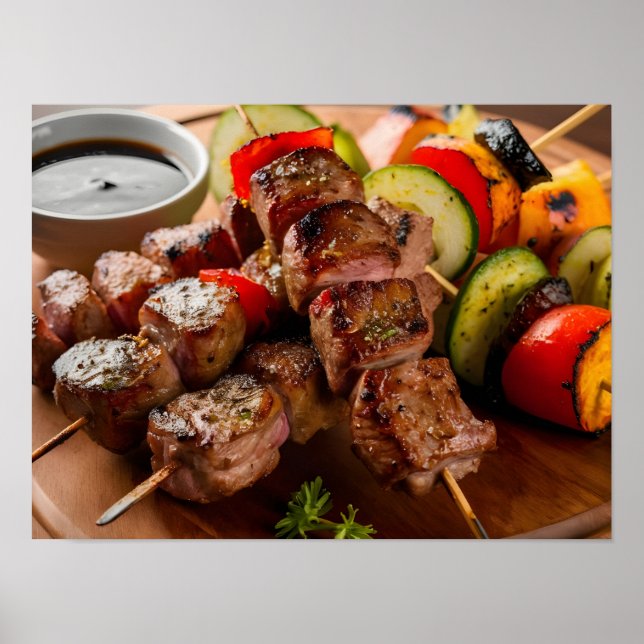 Grilled Kött Skewers och Shish Kebab Poster (Framsidan)