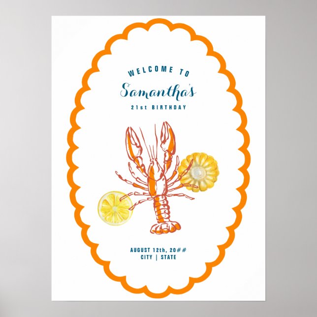 Grilled Lobster BBQ Seafood Summer Party Välkommen Poster (Framsidan)