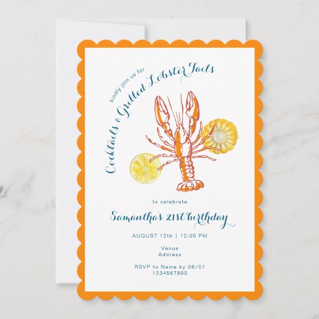 Grilled Lobster Svan BBQ Seafood Sommardag Inbjudningar (Framsida)