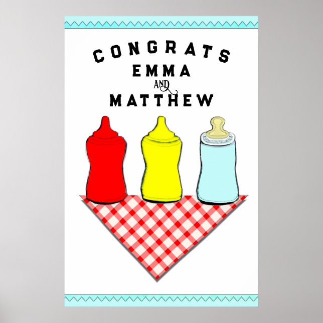 Grillfest Baby Shower Grattis Poster (Framsidan)