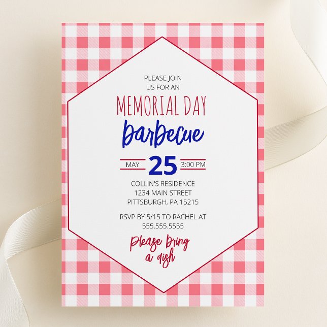 Grillfest Inbjudan (Memorial Day Barbecue Party Invitation - Picnic Table Design - Pot Luck Memorial Day)