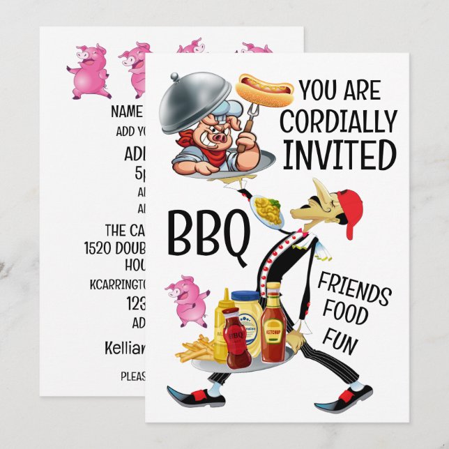 Grillfest / Svinpicknick Inbjudningar (Fram/baksida)