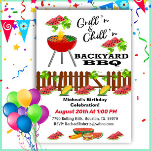 Grillin & Chillin Backyard BBQ Birthday Call Inbjudningar