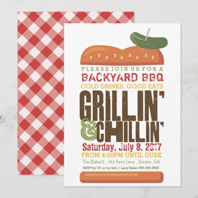 Grillin Chillin BBQ-inbjudan, Burger Barbecue Inbjudningar (Fram/baksida)