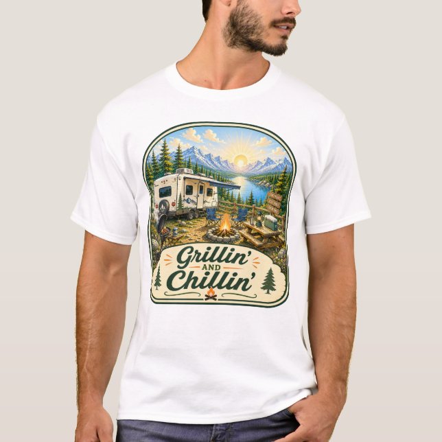 Grillin' & Chillin' Camping T-shirt (Framsida)