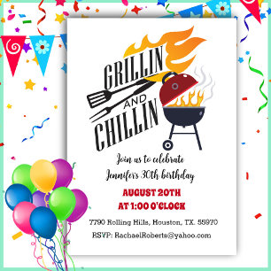 Grillin N Chillin Backyard Cookout BBQ Birthday Inbjudningar
