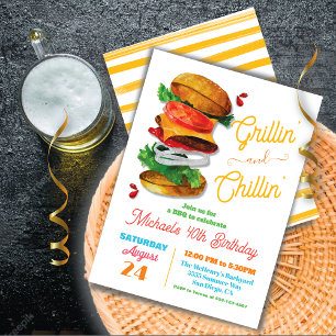 Grillin och Chillin BBQ Hamburger Birthday Inbjudningar