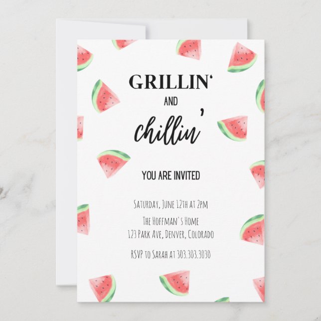 Grillin' och Chillin' Watermelon BBQ-inbjudan Inbjudningar (Framsida)