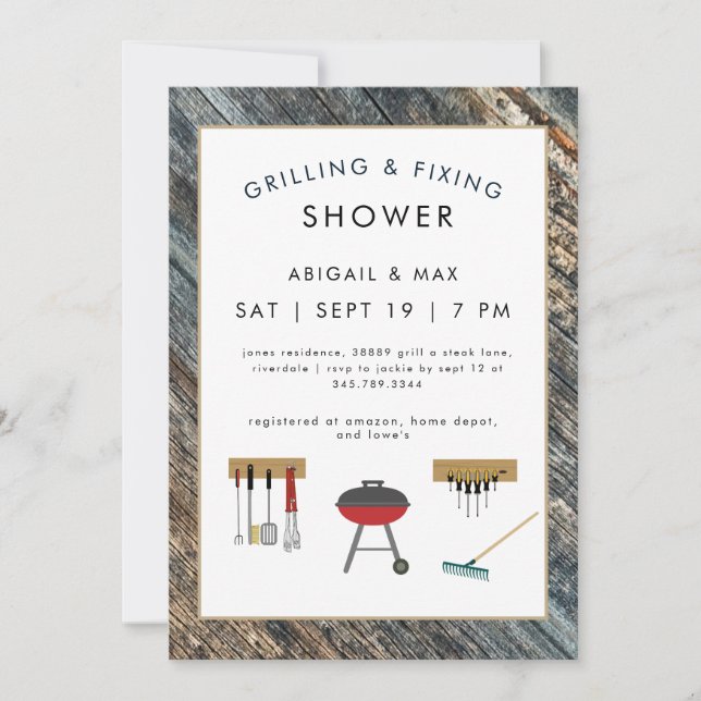 Grilling & Fixin Couples Wedding Shower  Invitatio Inbjudningar (Framsida)