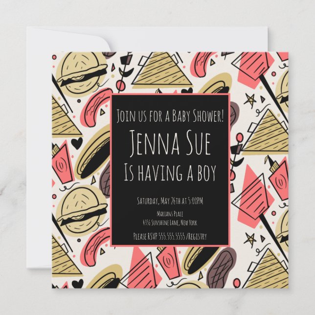 Grilling Summer BBQ Doodles Baby Shower Kort (Framsida)