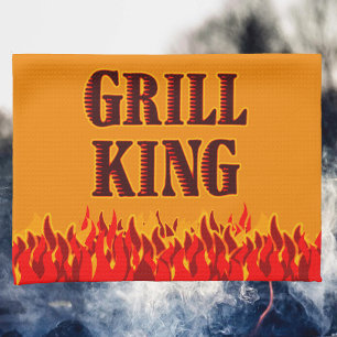 Grillkungen Röda Flammor på Mörkgul Kökshandduk
