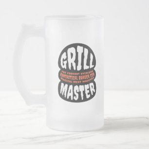 Grillmästare BBQ Pappa Citat Burger Grillning Glas Frostat Ölglas
