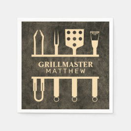 Grillmästare Faux Läder Namn Klassiska BBQ-verktyg Pappersservett