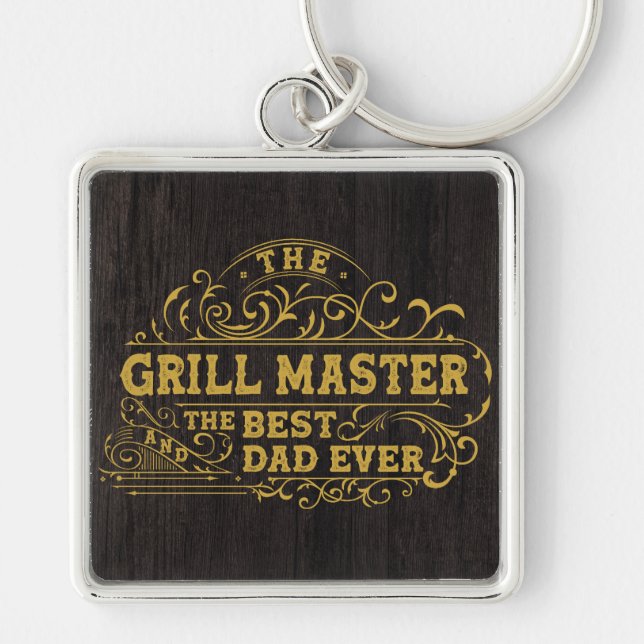 Grillmästare och bästa pappa någonsin Fars dag Sva Fyrkantig Silverfärgad Nyckelring (Framsidan)