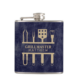 Grillmaster namn navy läderstruktur fickplunta