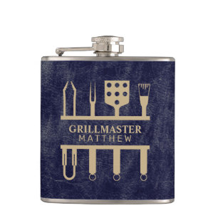 Grillmaster namn navy läderstruktur fickplunta