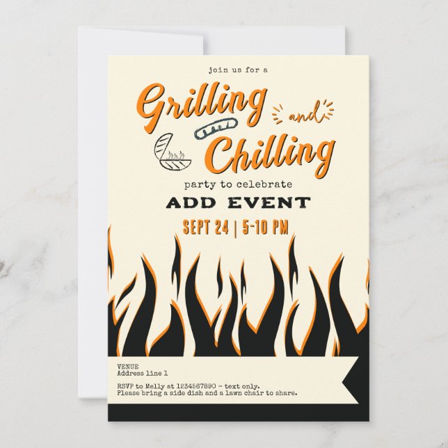 Grillning och avsvalning Casual Retro BBQ Grill Fe Inbjudningar (Framsida)