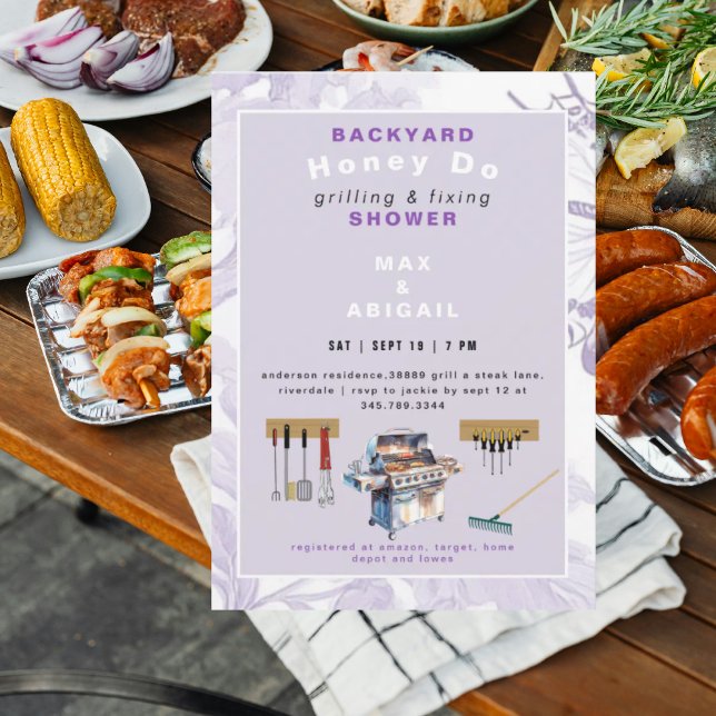 Grillning & Reparation Lavendel Par Bröllopsdusch  Inbjudningar (Skapare uppladdad)