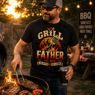 Grillpappa BBQ Retro Solnedgång Distressed T Shirt