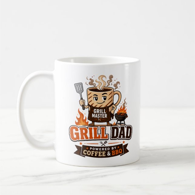 Grillpappa Drivs Av Kaffe Och BBQ Rolig Pappa Kaffemugg (Vänster)