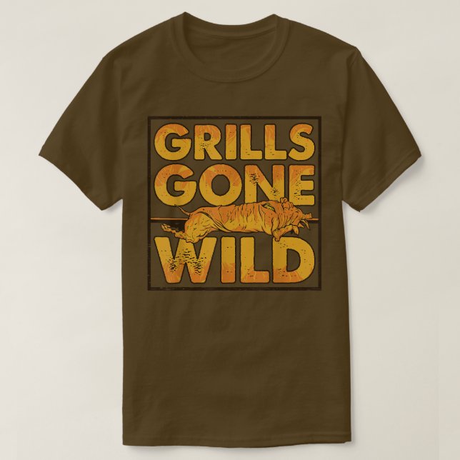 Grills Borta Vild BBQ Gris Roast Barbecue T Shirt (Design framsida)
