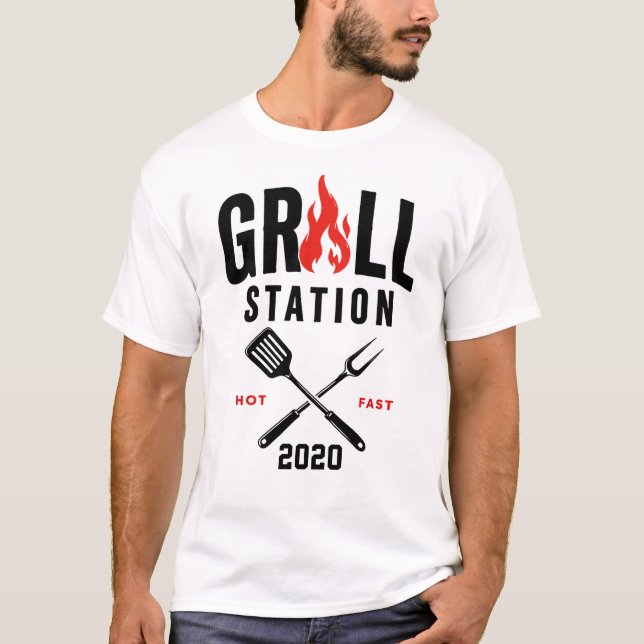 🔥 Grillstation Kreativ snabbmatsrestaurang 🍔 T Shirt (Framsida)