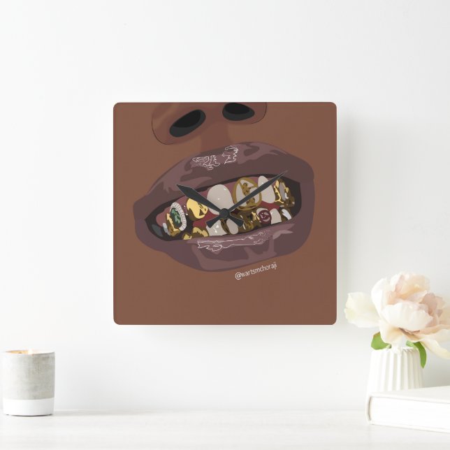 Grillz Aesthetic, Guld Grills (Grillz) tandkonst Fyrkantig Klocka (Hem)