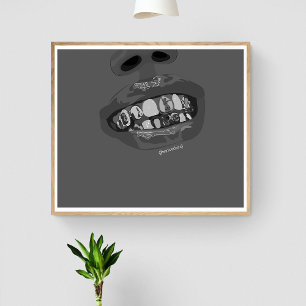 Grillz Aesthetic, Guld Grills (Grillz) tandkonst Poster