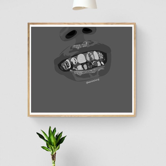 Grillz Aesthetic, Guld Grills (Grillz) tandkonst Poster (Skapare uppladdad)