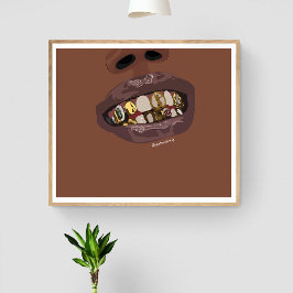 Grillz Aesthetic, Guld Grills (Grillz) tandkonst Poster