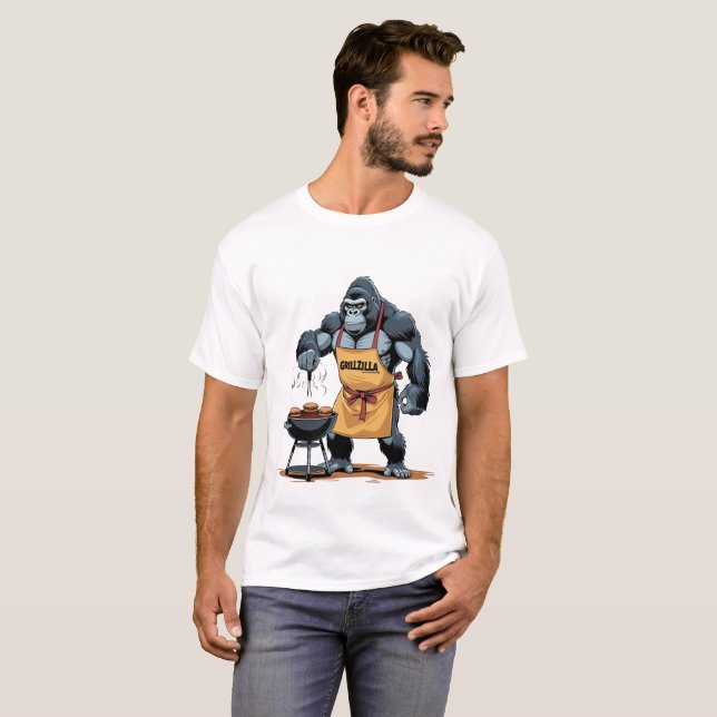 Grillzilla Pappa - Funny Gorilla BBQ T-Shirt (Hel framsida)