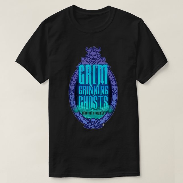 Grim Grinning Ghost Haunted Socialize för manar T Shirt (Design framsida)