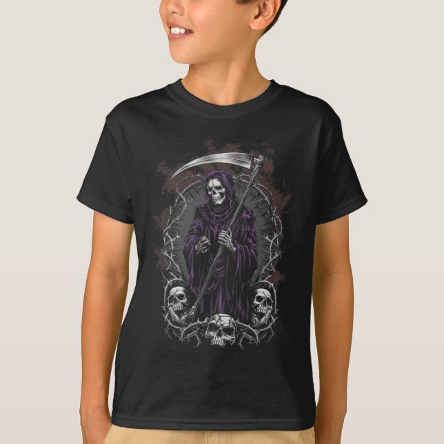 Grim Reaper Artwork Horror Halloween T Shirt (Framsida)