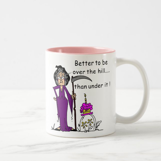 Grim Reaper Birthday Humor Två-Tonad Mugg (Höger)