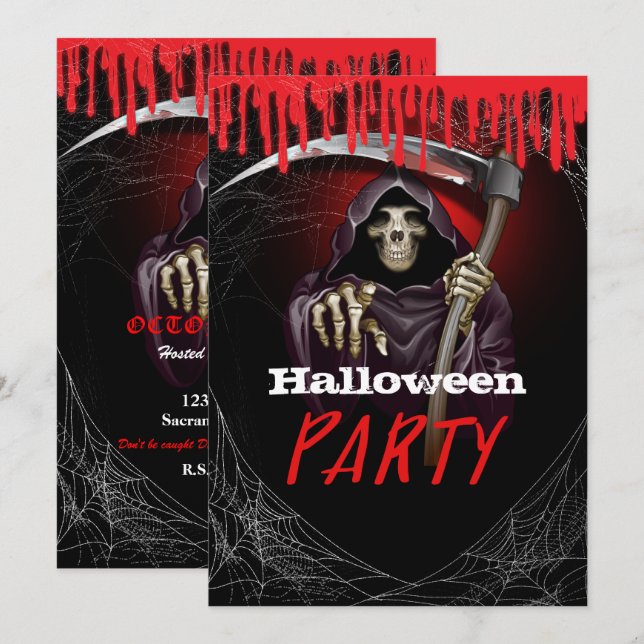 Grim Reaper Blodig Halloweenfest Inbjudningar (Fram/baksida)