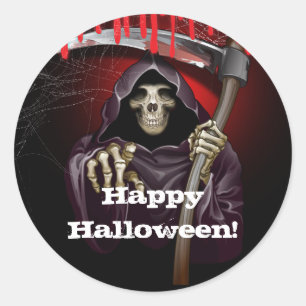 Grim Reaper Blodig Halloweenfest Runt Klistermärke