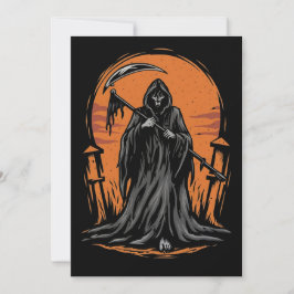 Grim Reaper Cartoon in Sunset Graveyard Inbjudningar