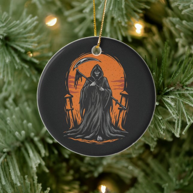 Grim Reaper Cartoon in Sunset Graveyard Julgransprydnad Keramik (Träd)