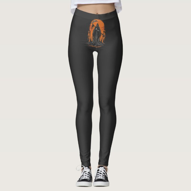 Grim Reaper Cartoon in Sunset Graveyard Leggings (Framsida)