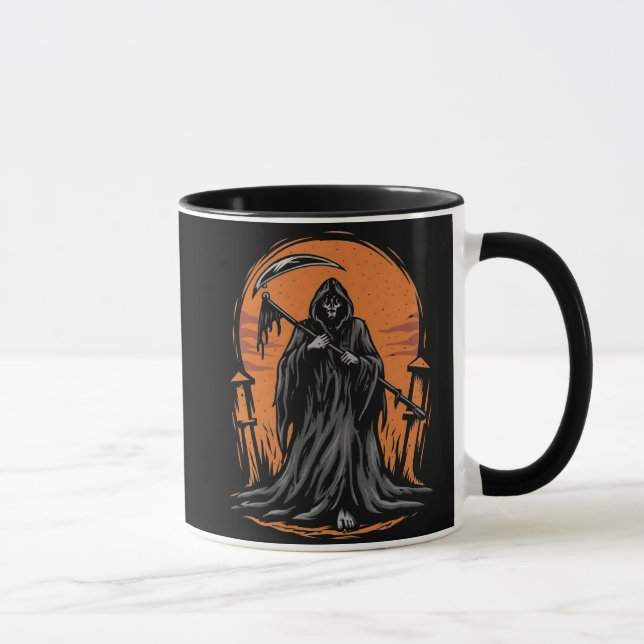 Grim Reaper Cartoon in Sunset Graveyard Mugg (Höger)